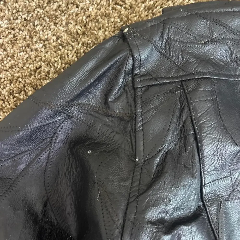 Diamond Plate Buffalo Leather Motorcycle Jacket Men’s L Black Biker Distressed